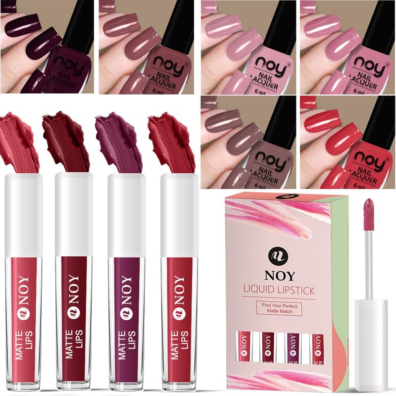 Noy Soft Smooth Nail Paint Beauty In A Box Nail Paint Liquid Lipstick For Bold Chic Looks Sweetheart Duo Lipstick Nail Polish Gift Set - Image 1