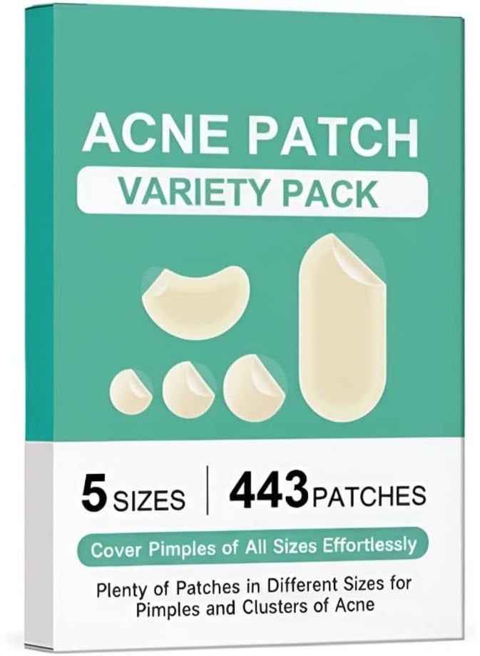 OUHOE 443 Count Hydrocolloid Acne Pimple Patches for Face–Invisible Spot Treatment (Dots, Strips & Contoured Shapes). Smoother skin with this dermatologist-loved, mess-free solution for all skin types. - Image 1
