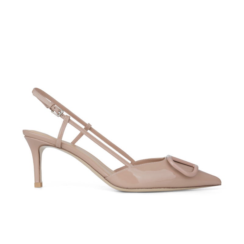 ~ Baotou V-Buckle Nude Chop Men'S Temperament Pointed High Heels Summer Women'S Patent Leather Rear Empty Stiletto Sandals Women - Image 5