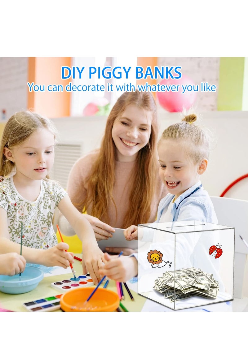 حصالة نقود أكريليك شفافة للبالغين والأطفال، صندوق توفير عملات غير قابل الفتح، وعاء نقدي شفاف 7''× 7''× 7'' - Image 5