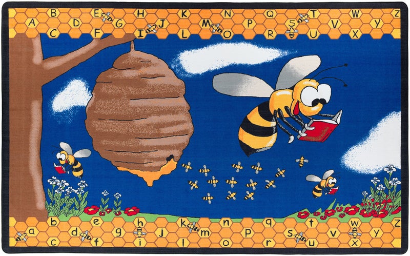 Flagship Carpets Flagship Carpets Busy Bee Cartoon Reading Bug Childrens Classroom Kids Bedroom or Educational Area Rug 76 x 12 BlueMulticolor 
