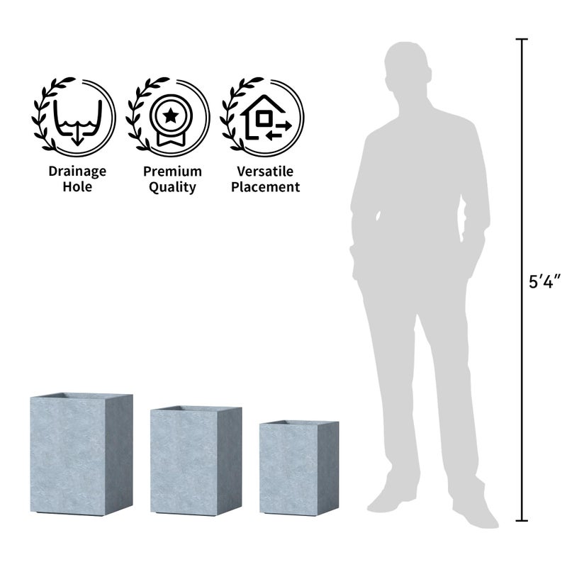 Kante 15.7 Inch Tall Rectangular Concrete Planter, Indoor & Outdoor Garden Pot for Tree, Flowers, Shurbs, Ideal for Patio, Garden, Porch, Slate Gray - Image 4