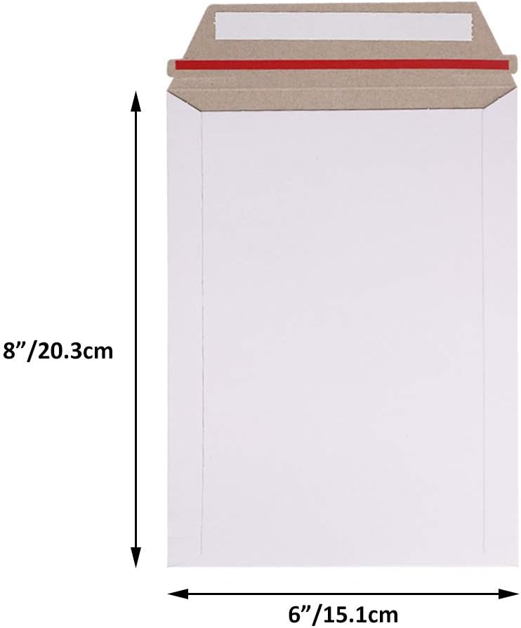 zmybcpack 100 Pack 6X8 inch Self Seal Photo Document Mailers Stay Flat White Cardboard Envelopes White Photography Mailers for CD, Photos, Document - Image 2