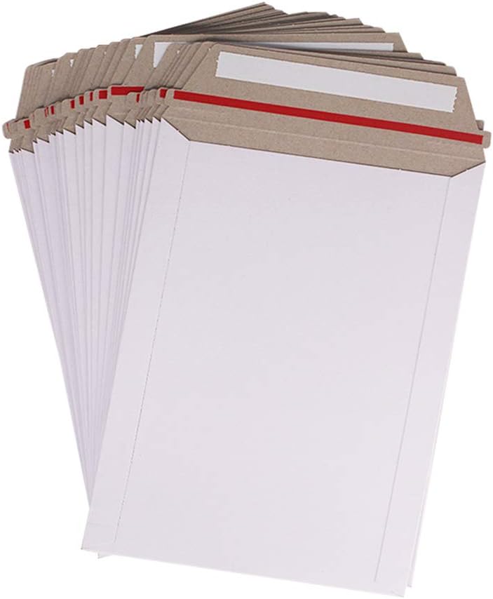 zmybcpack 100 Pack 6X8 inch Self Seal Photo Document Mailers Stay Flat White Cardboard Envelopes White Photography Mailers for CD, Photos, Document - Image 1