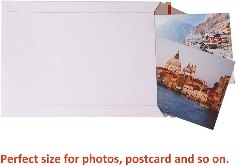 zmybcpack 100 Pack 6X8 inch Self Seal Photo Document Mailers Stay Flat White Cardboard Envelopes White Photography Mailers for CD, Photos, Document - Image 3