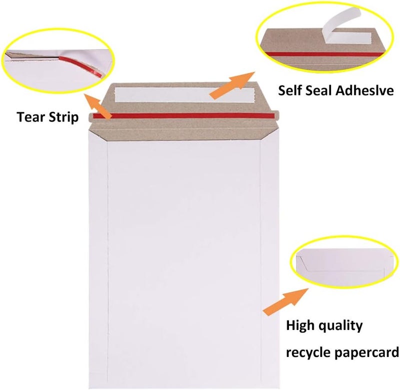 zmybcpack 100 Pack 6X8 inch Self Seal Photo Document Mailers Stay Flat White Cardboard Envelopes White Photography Mailers for CD, Photos, Document - Image 4
