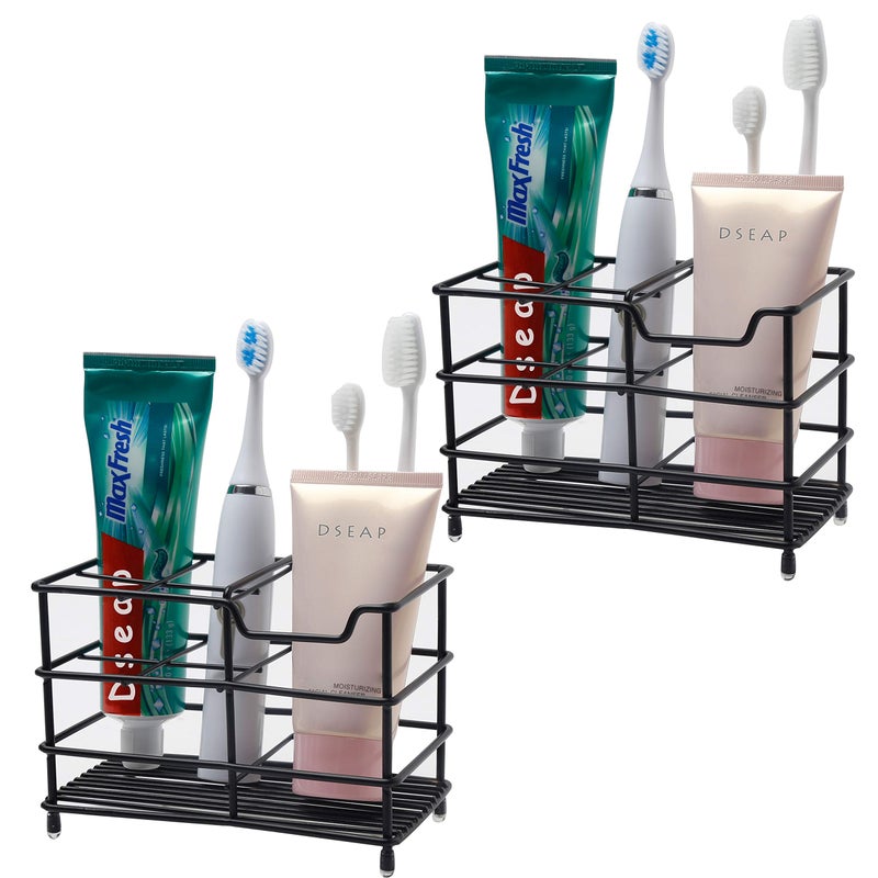 Dseap Toothbrush Holder Electric Toothbrush Holder  Stainless Steel Tooth Brush Holders Toothpaste Holder Organizer Stand Caddy for Bathroom Black 2Packs