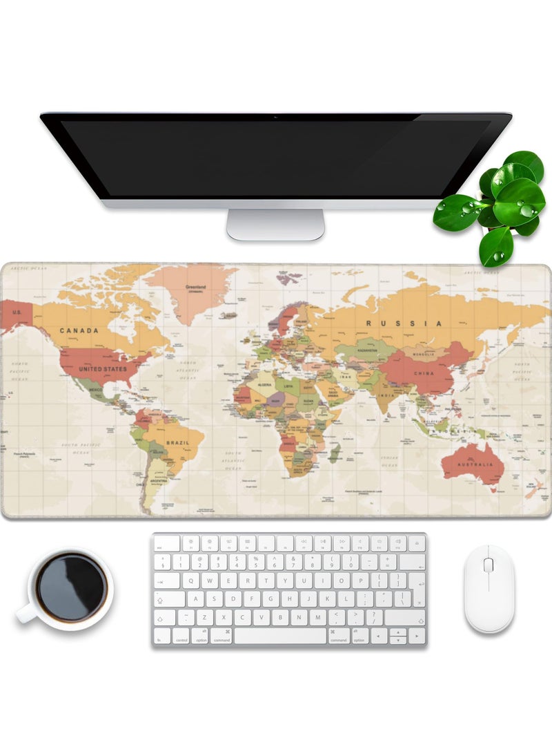 erorex Desk Mat, Yellow Vintage World Map Extended Gaming Mouse Pad Large, 35.4"x15.7" Big Mouse Pad with Non-Slip Base and Stitched Edge, Long Computer Keyboard Mouse Mat for Home Office Work - Image 1