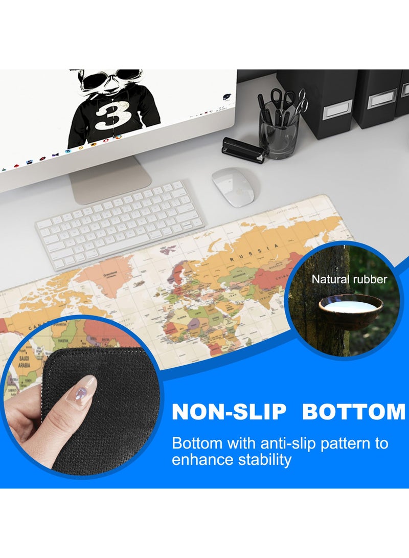 erorex Desk Mat, Yellow Vintage World Map Extended Gaming Mouse Pad Large, 35.4"x15.7" Big Mouse Pad with Non-Slip Base and Stitched Edge, Long Computer Keyboard Mouse Mat for Home Office Work - Image 3