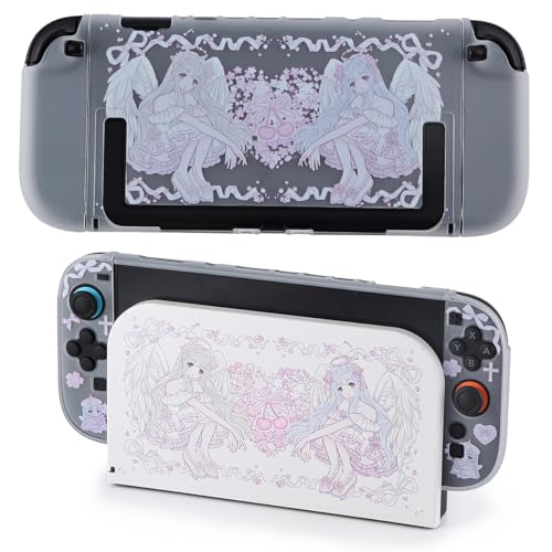 CasosexploreLab Protective Case for Switch 2 Dock Case and Cover Skin for Nintendo Switch 2 Console Joycon Controller Sakura Agnel Hard PC Slim Dockable Shell Pink Kawaii Gaming Protector Accessories - Image 1