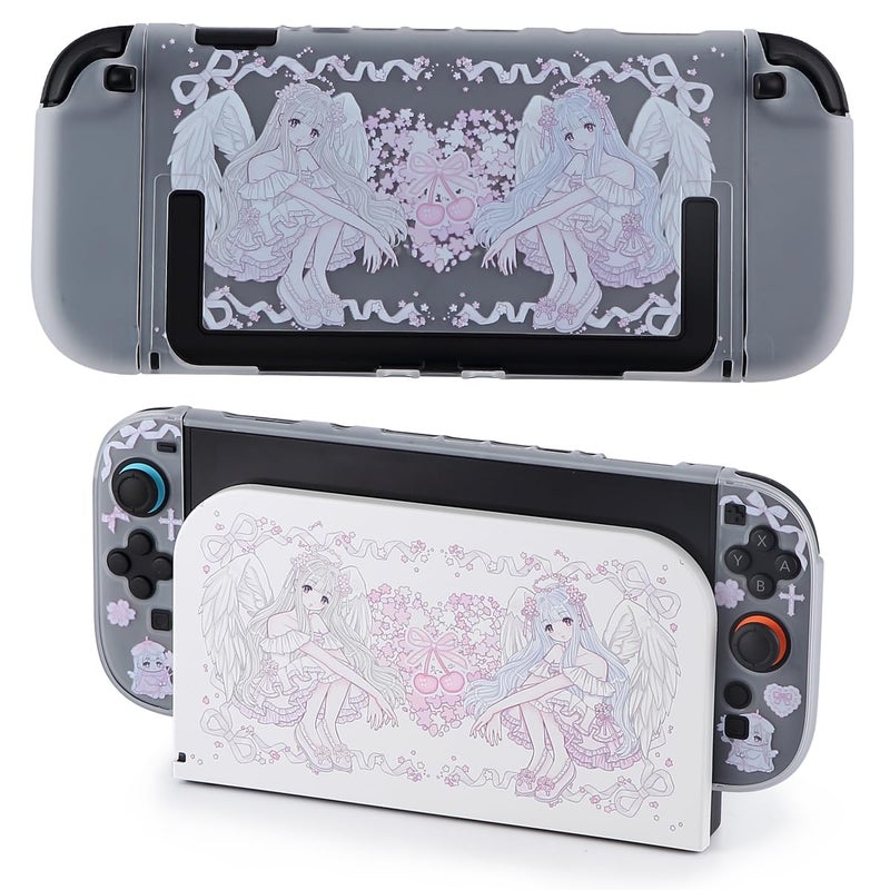 CasosexploreLab Protective Case for Switch 2 Dock Case and Cover Skin for Nintendo Switch 2 Console Joycon Controller Sakura Agnel Hard PC Slim Dockable Shell Pink Kawaii Gaming Protector Accessories - Image 2