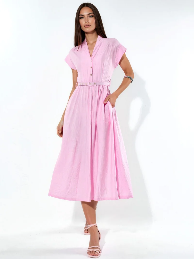 بوسيم BUSEM Textured Belted Maxi Dress