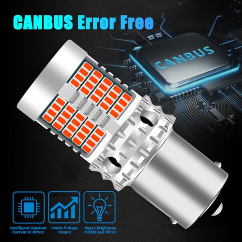 UPXSXT 2Pcs 1156 P21W BA15S LED Brake Light Bulb Red 1141 1003 7506 CANBUS Error Free Anti Hyper Flash Led Bulb 89SMD 4000LM Super Bright for Rear Fog Lights Rear Position Lights - Image 3