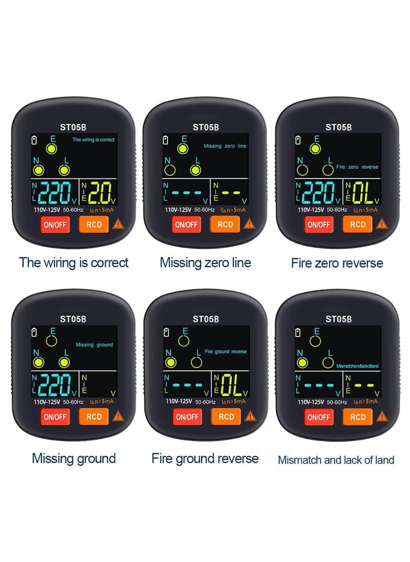 SYOSI م tester منفذ / مقبس اختبار منفذ كهربائي قياسي 125 فولت تيار متناوب مع شاشة LCD ، فاحص المقبس ، جهاز اختبار الجهد الكهربائي 6 مؤشرات بصرية / رمز الأسلاك للاستخدام المنزلي و المهني  - Image 5