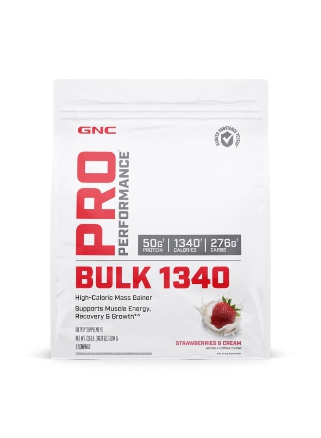 GNC Pro Performance Bulk 1340, Strawberries and Cream, 3.2kg, Supports Muscle Energy, Recovery and Growth - Image 1