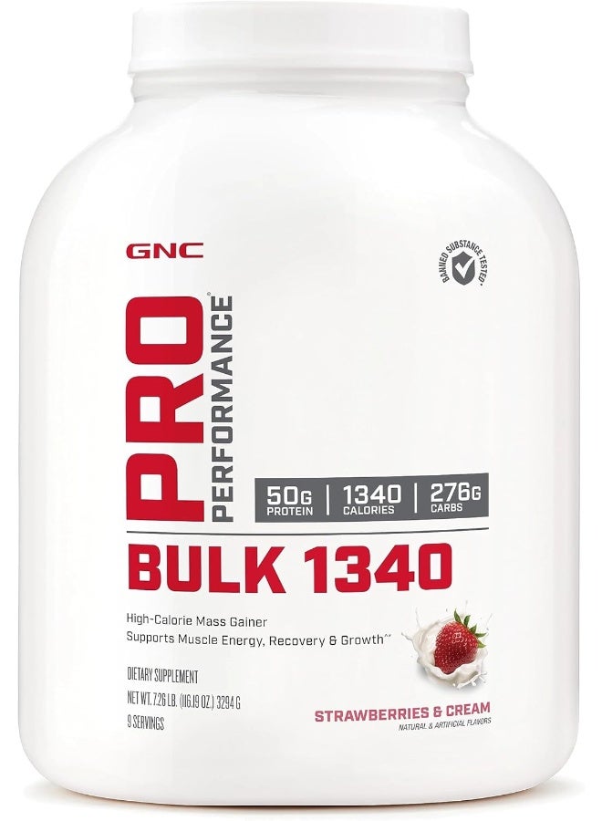 GNC Pro Performance Bulk 1340, Strawberries and Cream, 3.2kg, Supports Muscle Energy, Recovery and Growth - Image 1