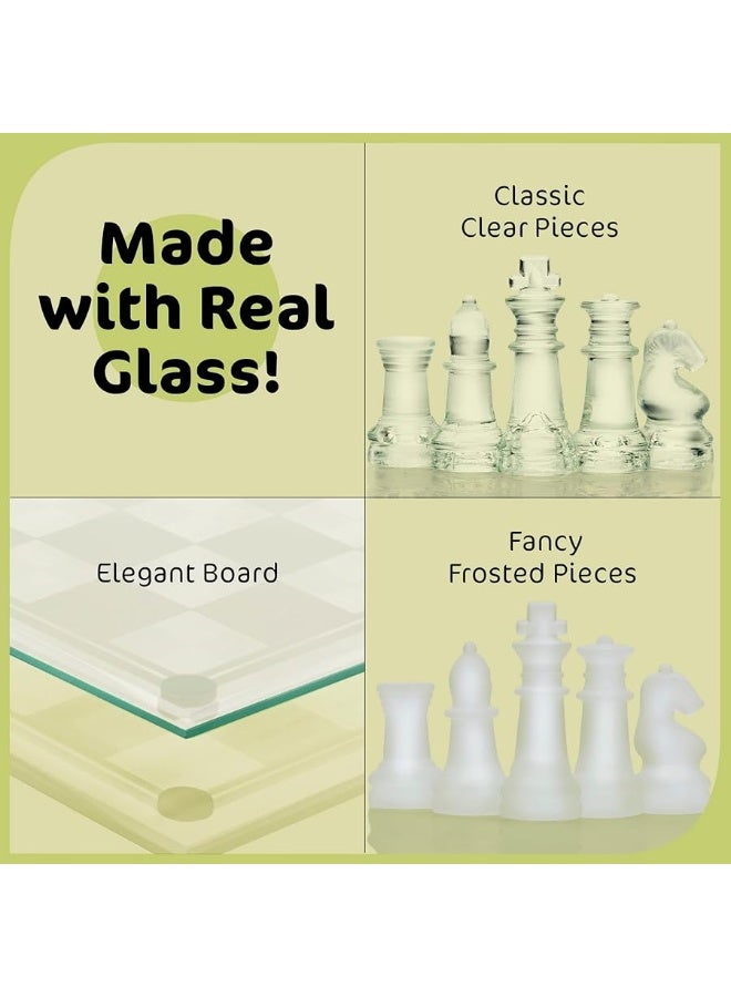Srenta Fine Glass Chess Set Game, Modern Clear Chess Set, Deluxe Chess Set Glass Chess Board Set with Solid Clear & Frosted Chess Glass Pieces | 9.7â€™â€™ Crystal Chess Boards Sets, Felt Padding Included - Image 3