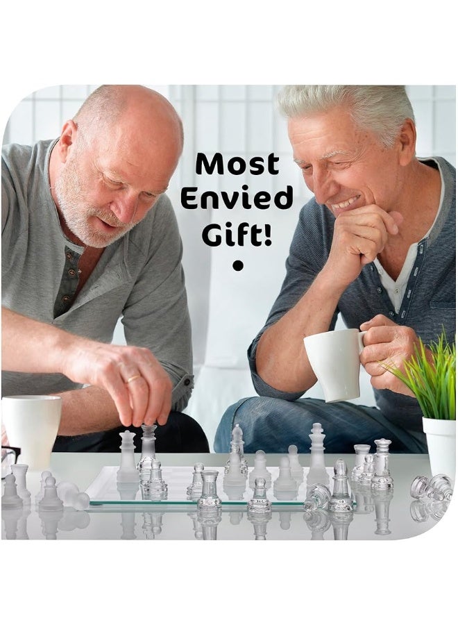 Srenta Fine Glass Chess Set Game, Modern Clear Chess Set, Deluxe Chess Set Glass Chess Board Set with Solid Clear & Frosted Chess Glass Pieces | 9.7â€™â€™ Crystal Chess Boards Sets, Felt Padding Included - Image 4