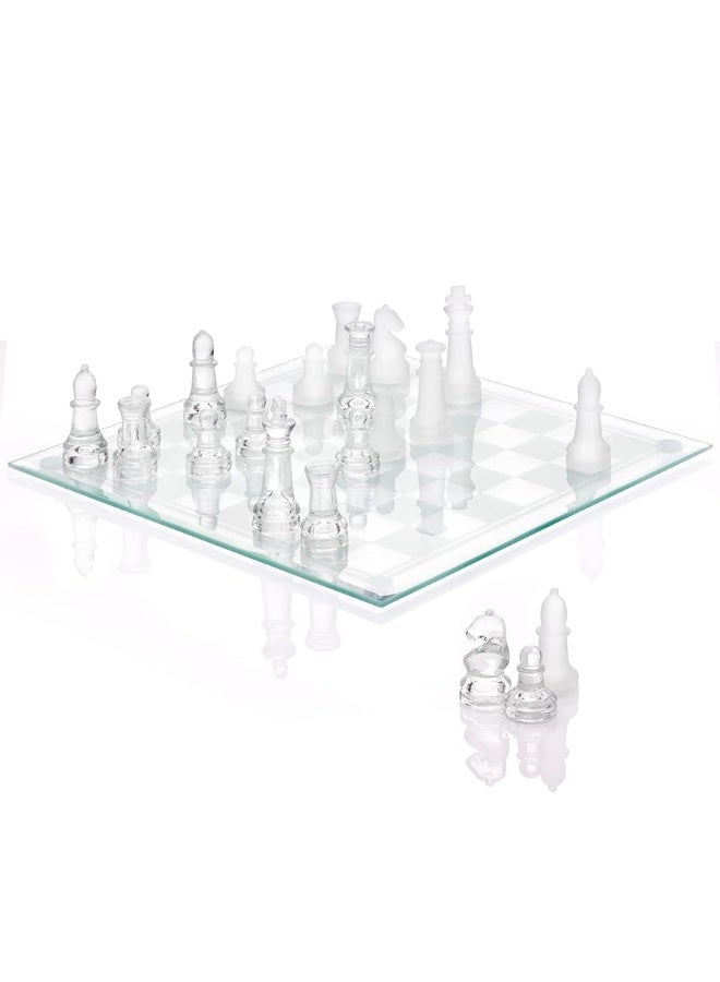 Srenta Fine Glass Chess Set Game, Modern Clear Chess Set, Deluxe Chess Set Glass Chess Board Set with Solid Clear & Frosted Chess Glass Pieces | 9.7â€™â€™ Crystal Chess Boards Sets, Felt Padding Included - Image 2