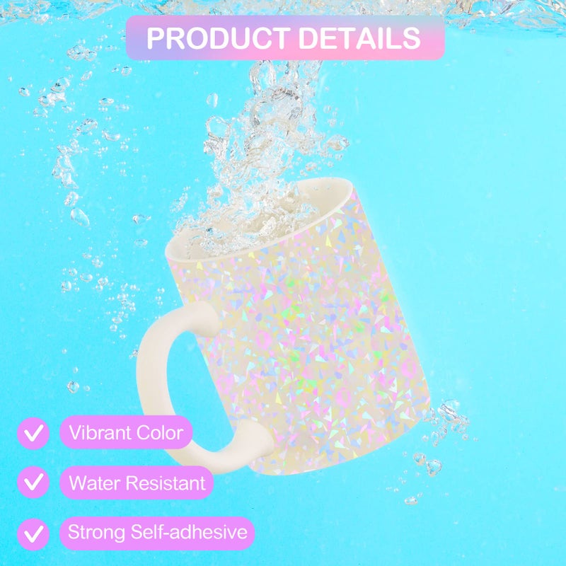 Cosrk 36 Sheets Holographic Laminate Sheets Clear Holographic Sticker Paper Self Adhesive Laminating Sheets Transparent Glitter Waterproof Vinyl Film for Sticker Paper, 8.5 x 11 inch Gem Patterns - Image 4