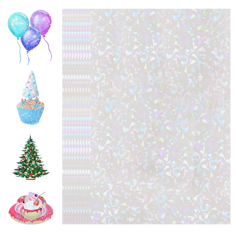 Cosrk 36 Sheets Holographic Laminate Sheets Clear Holographic Sticker Paper Self Adhesive Laminating Sheets Transparent Glitter Waterproof Vinyl Film for Sticker Paper, 8.5 x 11 inch Gem Patterns - Image 1