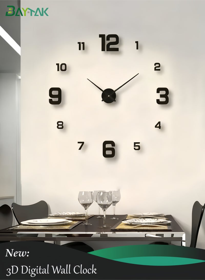 Baytak 3D Wall Clock,  for Home Living Room Bedroom Office Decoration, Black - Image 1