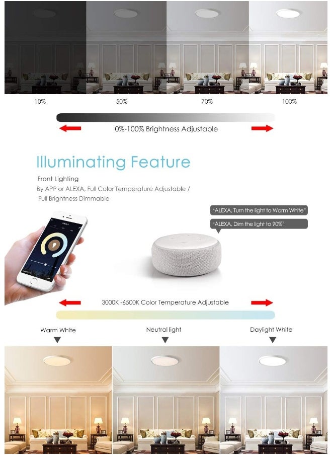 Generic TALOYA Alexa Ceiling Light Smart, WiFi, Compatible with Google, 15.8 Inch Modern Dimmable Flush Mount LED Light Fixture for Living Room Office Kitchen, 28W RGBW  - Image 3