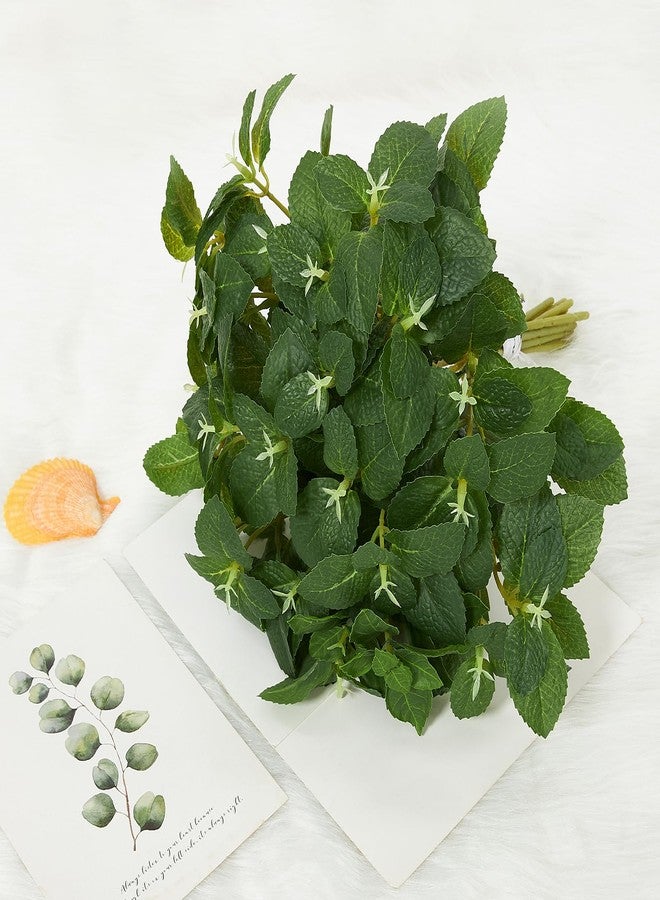 Coreland 12pcs Artificial Mint Plant, Faux Greenery for Vase 12.2” Fake Plants Indoor, Greenery Stems for Flower Arrangements Kitchen Table Shelf Home Decor - Image 2