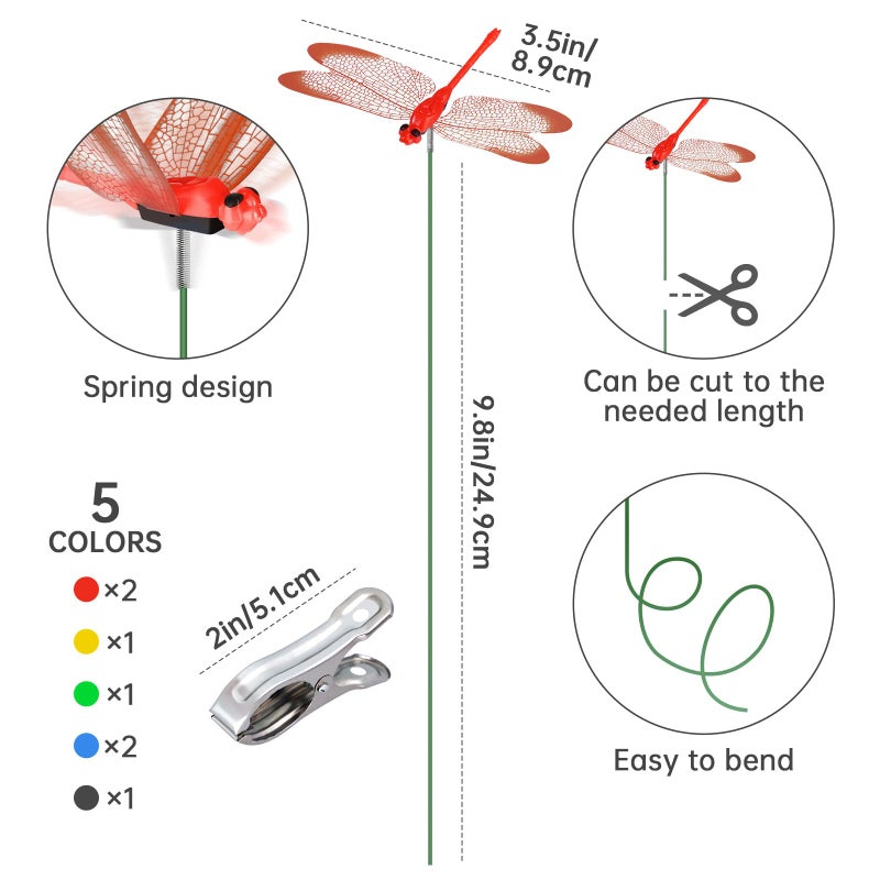 NiHome 15PCS Decorative Dragonflies with 10 Clips Decor for Garden, 9.8" Long Multicolor Waterproof Outdoor & Indoor Use, Versatile Clip-On Plant Decoration, Includes Pliers for Easy Attachment - Image 3