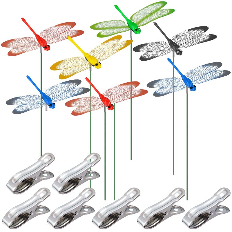 NiHome 15PCS Decorative Dragonflies with 10 Clips Decor for Garden, 9.8" Long Multicolor Waterproof Outdoor & Indoor Use, Versatile Clip-On Plant Decoration, Includes Pliers for Easy Attachment - Image 1