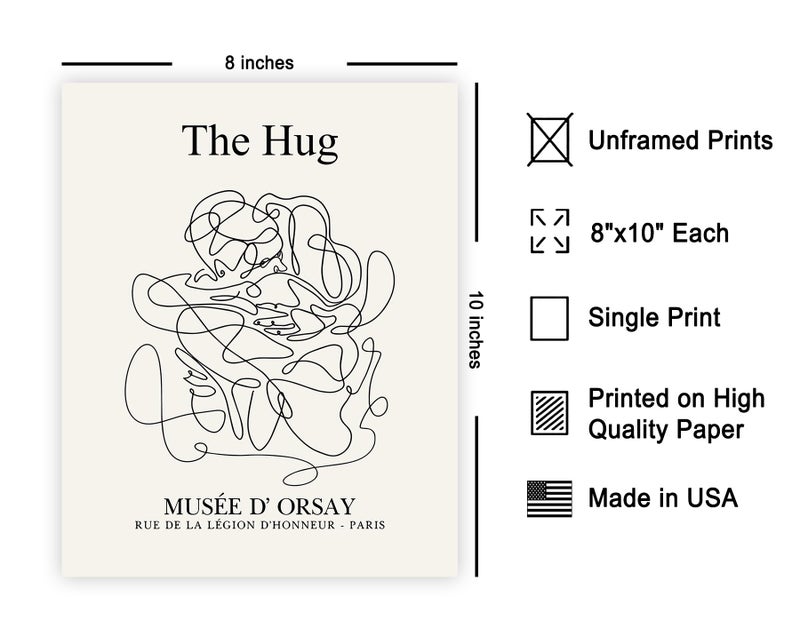 Poster Master Vintage Poster - Retro The Hug Print - Line Drawing Art - Abstract Art - Gift for Men & Women - Minimal Wall Decor for Living Room, Bedroom or Office - 8x10 UNFRAMED Wall Art - Image 2