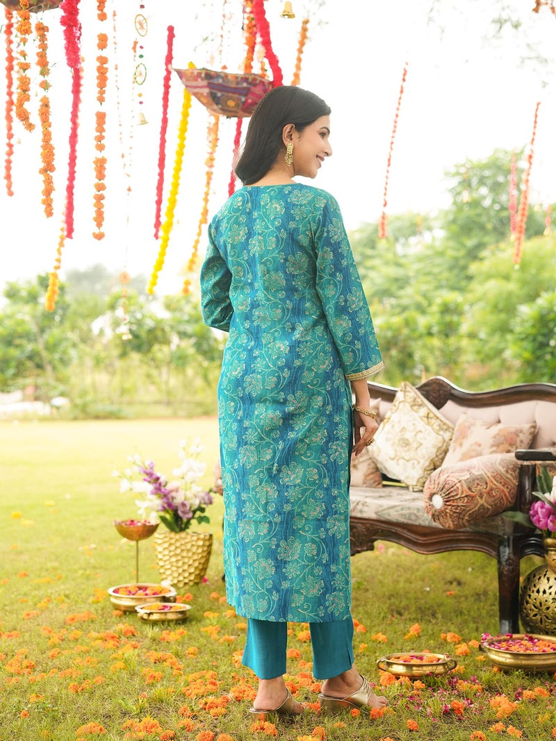 Vaamsi Women's Blue Viscose Rayon Embroidered Straight Solid Kurta Trousers With Dupatta Set | Fusion Straight Kurta Set For Women | Solid Salwar Suit For Women (PKSKD3057, L) - Image 4