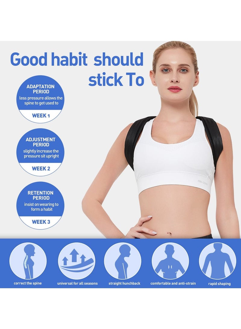 KASTWAVE Back Correction Strap Adjustable Posture Corrector Spine Straightener for Relief of Neck Shoulder Pain Develop Good Seated Standing for Men Women Elderly Teens Black M - Image 4