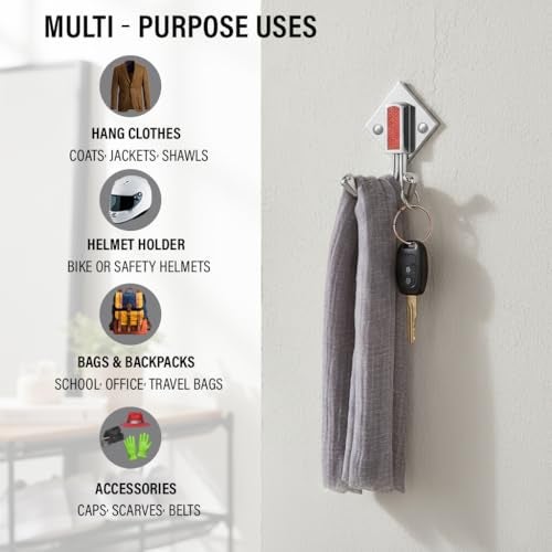 ROLLYWARE ® Stainless Steel Unbreakable Double Prong Coat Hooks Bathroom 2 Hooks Cloth Hanger Wall Hook Door Robe Hooks for Hanging Keys,Clothes (J Type Hook Silver, 2 Hook Pack of 10) - Image 2