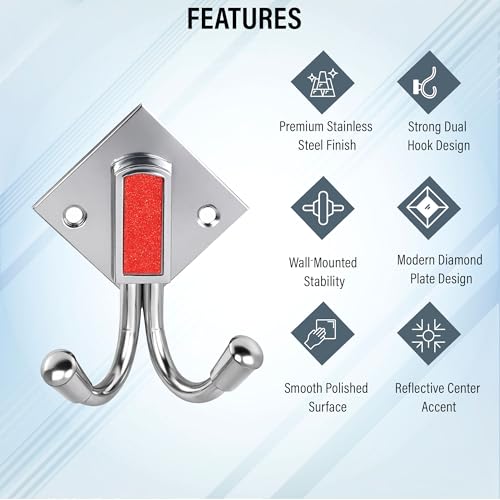 ROLLYWARE ® Stainless Steel Unbreakable Double Prong Coat Hooks Bathroom 2 Hooks Cloth Hanger Wall Hook Door Robe Hooks for Hanging Keys,Clothes (J Type Hook Silver, 2 Hook Pack of 10) - Image 4