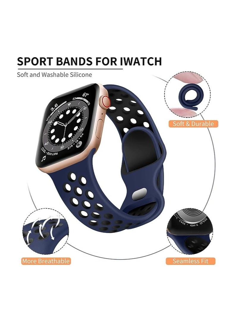Lerobo Bands Compatible for Apple Watch Band 40mm 41mm 38mm for Women Men,Soft Silicone Breathable Replacement Bands for Apple Watch SE iWatch Series 7 6 5 4 3 2 1,Midnightblue/Black,M/L - Image 1