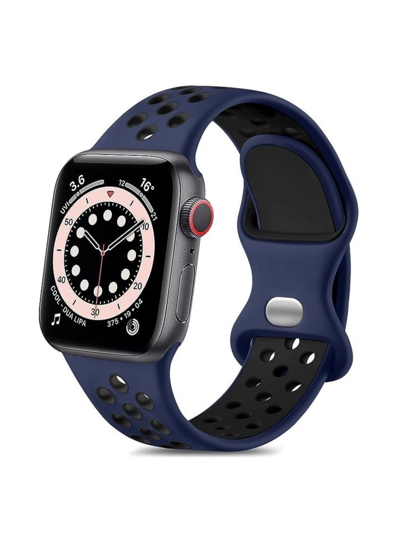 Lerobo Bands Compatible for Apple Watch Band 40mm 41mm 38mm for Women Men,Soft Silicone Breathable Replacement Bands for Apple Watch SE iWatch Series 7 6 5 4 3 2 1,Midnightblue/Black,M/L - Image 2