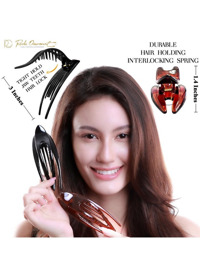 RC ROCHE ORNAMENT 2 Pcs Womens French Concord Curved Hair Clip No Slip Strong Grip Comfortable Hold Girls Ladies Beauty Accessory Fashion Pin Teeth Clamp, Medium Black And Brown - Image 2