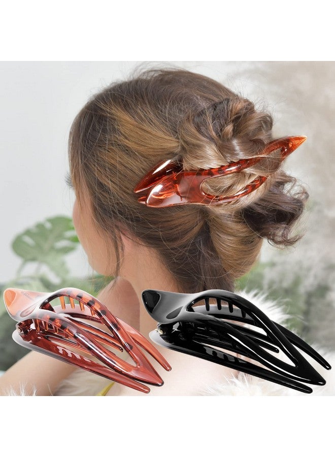 RC ROCHE ORNAMENT 2 Pcs Womens French Concord Curved Hair Clip No Slip Strong Grip Comfortable Hold Girls Ladies Beauty Accessory Fashion Pin Teeth Clamp, Medium Black And Brown - Image 1