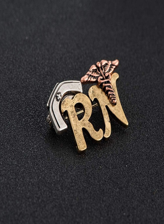 MANZHEN Antique Tri-color RN Caduceus Nurse Hat Brooch Gift for Doctor Nurse (1) - Image 2