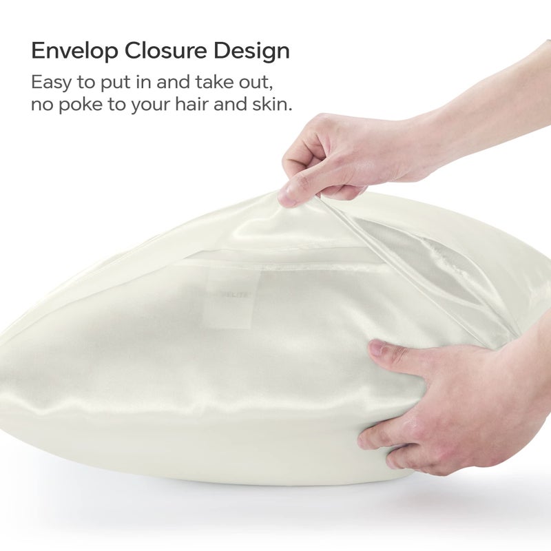 بيديليت وسادة ساتين بيدليت للشعر والجلد الفائق الناعم والتبريد على غرار حالات وسادة الحرير 2 مع هدية إغلاق المغلف للنساء الرجال (20 "" x26 "الحجم القياسي العاجي) - Image 5