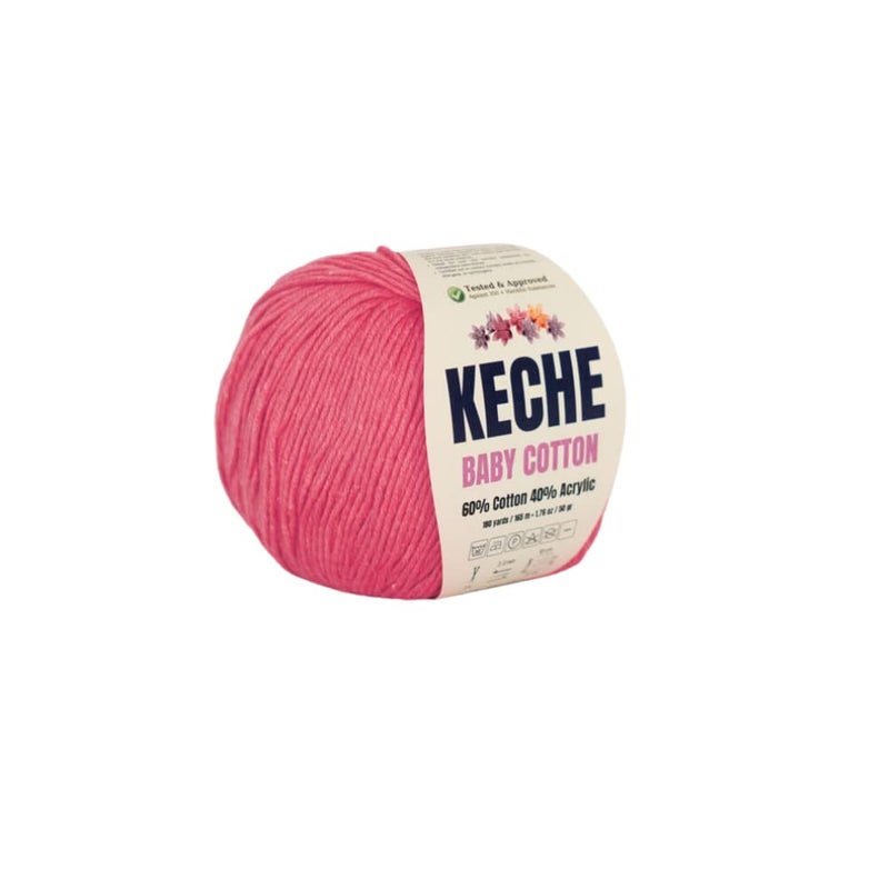 Keche Cotton Yarn, 60% Cotton 40% Acrylic Yarn, Soft Cotton Yarn for Crochet and Knitting, Amigurumi Yarn 1 Skein/Ball 1.76 Oz (50g) / 180 Yrds (165m) - Pink - Image 1