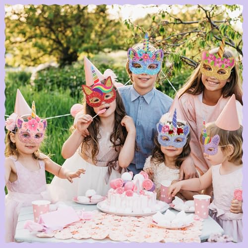 Marsui 32 Pcs Unicorn Monster Safari Animal Face Masks for Kids Cartoon Masks for Animal Birthday Party DecorationsUnicorn - Image 5