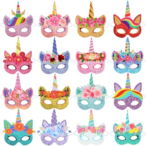 Marsui 32 Pcs Unicorn Monster Safari Animal Face Masks for Kids Cartoon Masks for Animal Birthday Party DecorationsUnicorn - Image 1