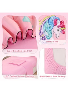 Wowelife Wowelife Unicorn Toddler Bedding Set for Girls Rainbow 4 Piece Toddler Bed Sheets Sets Pink Toddler Comforter Set Kids Bag in A Bag with Comforter, Flat Sheet, Fitted Sheet and Pillowcase, Pink  - Image 5