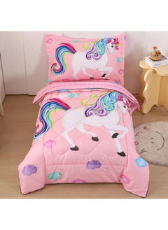Wowelife Wowelife Unicorn Toddler Bedding Set for Girls Rainbow 4 Piece Toddler Bed Sheets Sets Pink Toddler Comforter Set Kids Bag in A Bag with Comforter, Flat Sheet, Fitted Sheet and Pillowcase, Pink  - Image 1