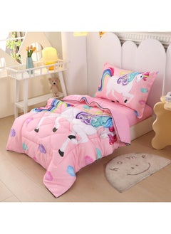 Wowelife Wowelife Unicorn Toddler Bedding Set for Girls Rainbow 4 Piece Toddler Bed Sheets Sets Pink Toddler Comforter Set Kids Bag in A Bag with Comforter, Flat Sheet, Fitted Sheet and Pillowcase, Pink  - Image 2