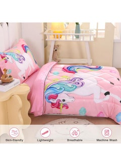 Wowelife Wowelife Unicorn Toddler Bedding Set for Girls Rainbow 4 Piece Toddler Bed Sheets Sets Pink Toddler Comforter Set Kids Bag in A Bag with Comforter, Flat Sheet, Fitted Sheet and Pillowcase, Pink  - Image 3