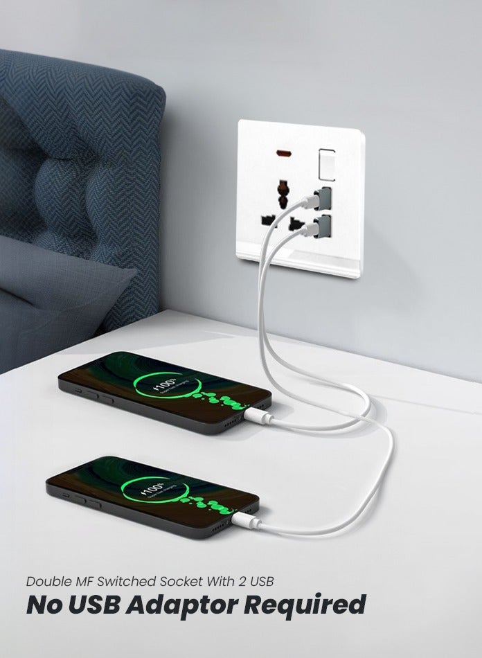 Vmax Universal Wall Socket Single MF 3x3 Inch White Neon Light with Dual USB Charging Ports Home Office Power Socket Safe Convenient Charging - Image 4