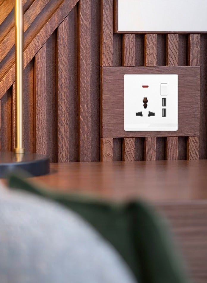 Vmax Universal Wall Socket Single MF 3x3 Inch White Neon Light with Dual USB Charging Ports Home Office Power Socket Safe Convenient Charging - Image 5